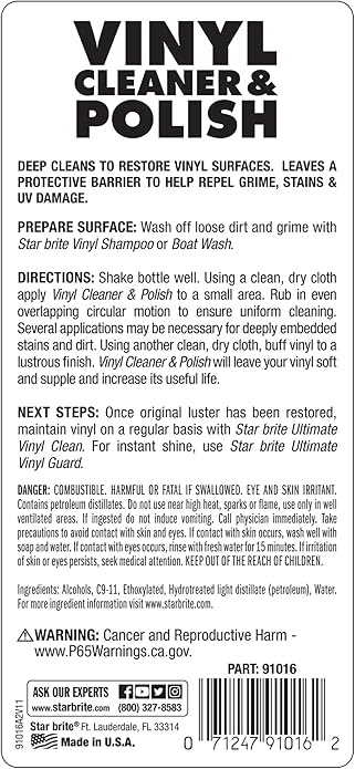 STAR BRITE Vinyl Cleaner, Polish & Protectant - Clean, Renew, Brighten & Protect All Vinyl Surfaces - Marine Grade Shampoo, Polish & UV Protection