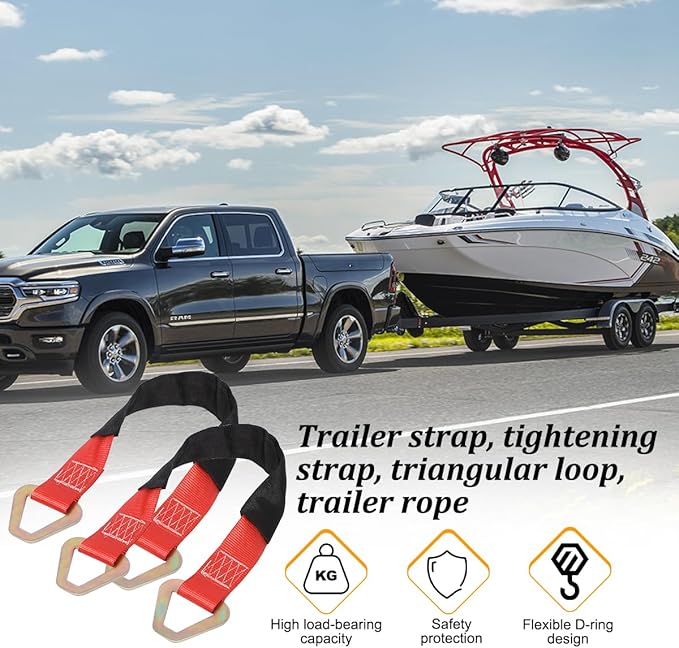 2PCS Car Axle Tie Down Straps, 24 x 2 6000 Lb Capacity Vehicle Wrecker Hauler Wheel Tie Down Strap with D Rings, Heavy Duty Automotive Accessories, Universal for Tow Truck Off-Road (Red)