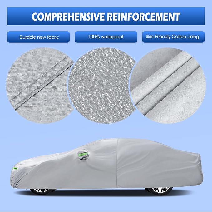 Car Cover Fit for Mercedes Benz E-Class Sedan E300 E350 E450/E43 E53 E63 AMG (2006-2026), Migaven Waterproof Full Exterior Cover Sun Rain Protection with Door Zipper, Silver