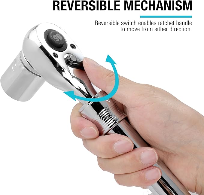 DURATECH 3/8-Inch Drive Extendable Ratchet, 90-Tooth Quick-release Ratchet Wrench with Cushion Handle & Telsecoping Locking Shaft(4 Length Adjustment: 8-1/2" to 12-2/5"), Reversible, Chrome Alloy Made