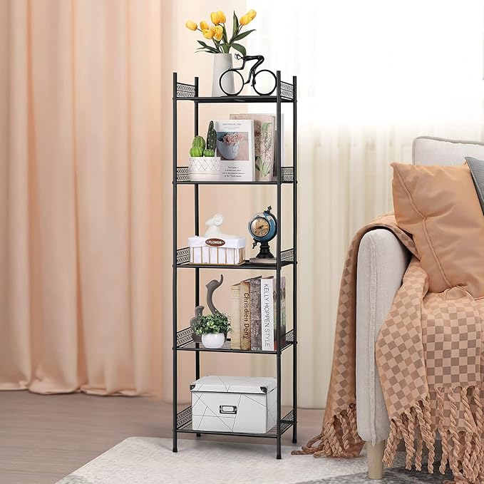 5 Tier Wire Shelving Metal Storage Rack Standing Shelving Units Shelves Bathroom Shelf for Laundry Bathroom Kitchen Livingroom Pantry Closet Garage, Black