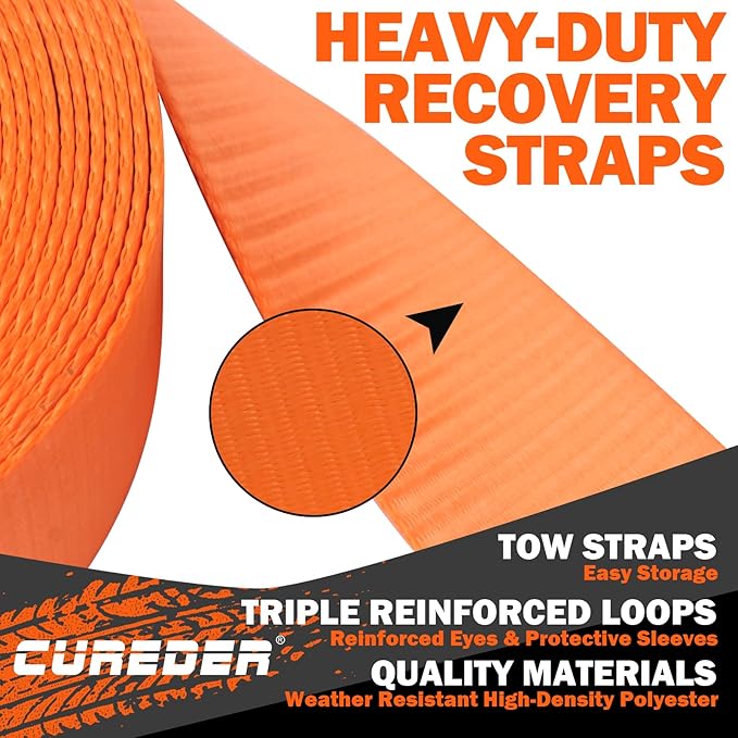 Tow Strap - 3'' x 30ft Recovery Strap,Lab Tested 35,121 lb Break Strength Snatch Strap, Suitable for Emergency Off-Road Vehicles and Trucks, Get Your Vehicle Out of Any Situation