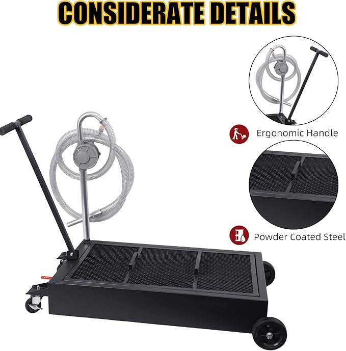 25 Gallon Oil Drain Pan 95L Foldable Low Profile Oil Drain Pan, Large Capacity Oil Change Pan, with Pump, Hose