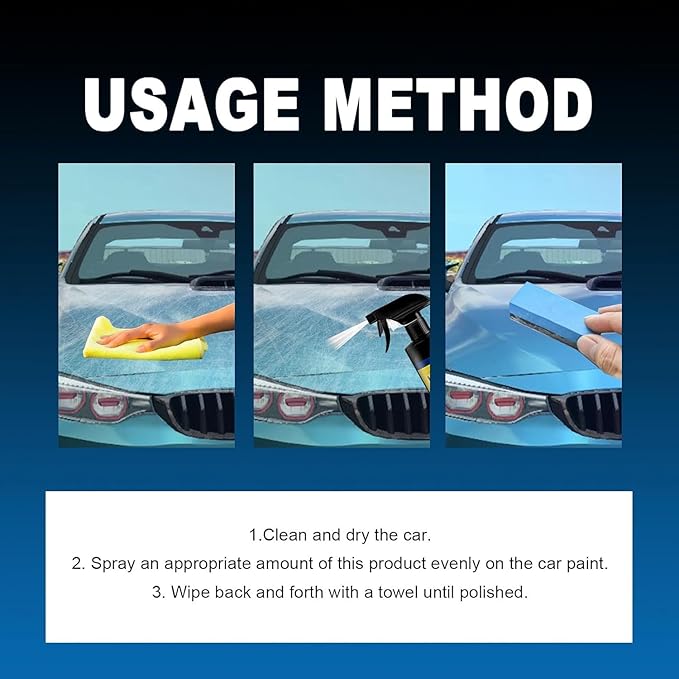 Sopami Car Coating Spray, Quick Effect Coating Agent - 33.8 FL OZ Car Scratch Wax Polish Spray Waterless Wash, Quickly Coat Car Wax, Oil Film Emulsion Glass Cleaner with towel for All Car