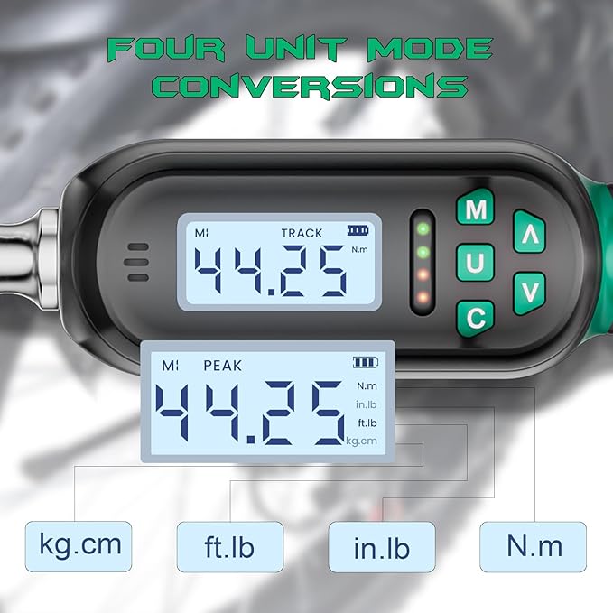 3/8 Inch Drive Digital TorqueWrench, 2.21-44.25Ft.lb/3-60N.m, Electronic Torque Wrench with Preset Value, Buzzer & LED Indicator, ±2% Accuracy Torque Wrench for Bike, Motorcycles