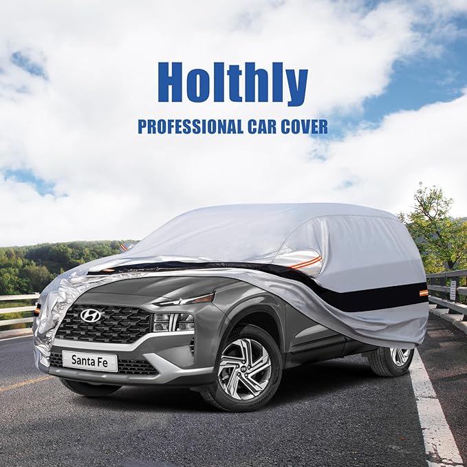 10 Layers SUV Car Cover Custom Fit for Hyundai Santa Fe (2006-2024) Waterproof All Weather for Automobiles, Outdoor Full Cover Rain Sun UV Protection.Silver