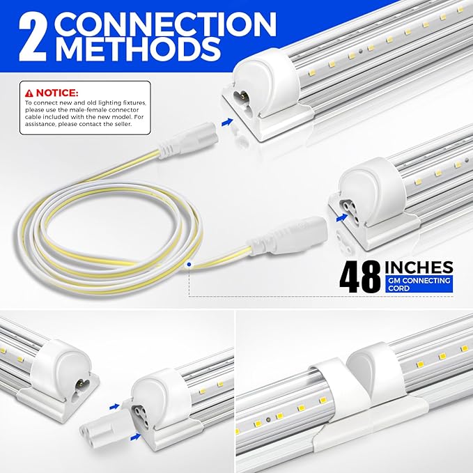Barrina 5000K 2FT LED Shop Light, 3000LM, 20W, T8 Shop Lights for Garage, Workbench, Cabinet, Workshop, Room, LED Tube Lights, Linkable Ceiling Light Fixture with Built-in ON/Off Switch, ETL, 4 Packs
