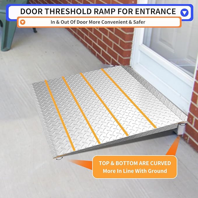 Door Threshold ramp, Door ramp for 2in to 8in Rise, Heavy Duty Front Door ramp for Elderly wheelchairs/Walkers/Scooters(33.5" L*31.7" W, Alloy Iron, 32LBs, Max 800LBs)