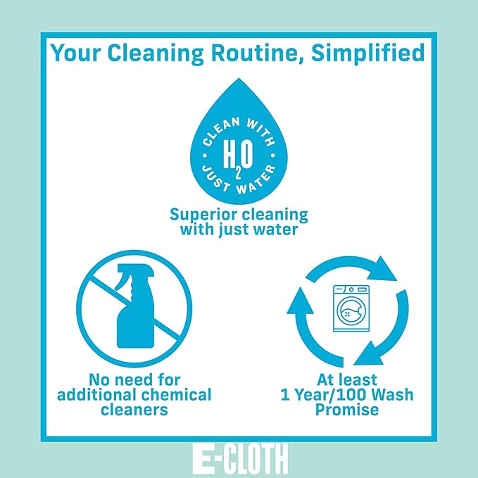 E-Cloth Glass & Polishing Cloths, Premium Microfiber Glass Cleaner, Great for Windows, Glass and Mirrors, Washable and Reusable, 100 Wash Guarantee, Alaskan Blue, 2 Pack
