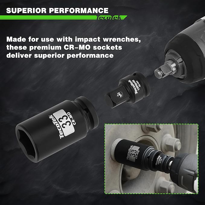 3/4" Drive Deep 6-Point Impact Socket Set, 13-Piece Jumbo Assortment, Cr-Mo, Metric (17mm to 41mm), 1/2" F to 3/4" M Impact Socket Adapter, for Large Vehicle and Apparatus Maintenance