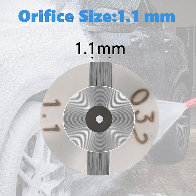1.1 Orifice Foam Cannon Snow Maker Nozzle Foam Cannon Orifice Orifice for Foam Cannon and Foam Maker Thread Nozzle Tips Mesh Filter for Snow Foam Lance with Cleaning Tools 3000PSI 2 Packs