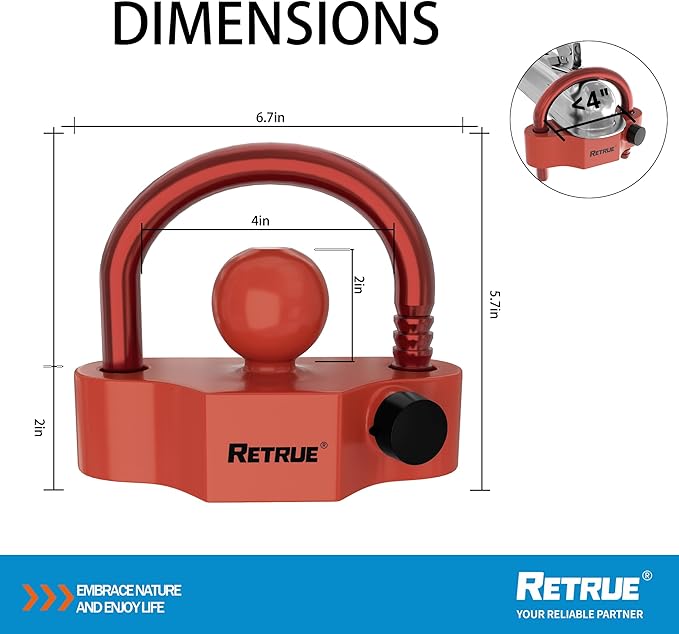 RETRUE Universal Coupler Lock Trailer Locks Ball Hitch Trailer Hitch Lock Adjustable Security Heavy-Duty Steel Fits 1-7/8 Inch, 2 Inch, 2-5/16 Inch Couplers Red & Red