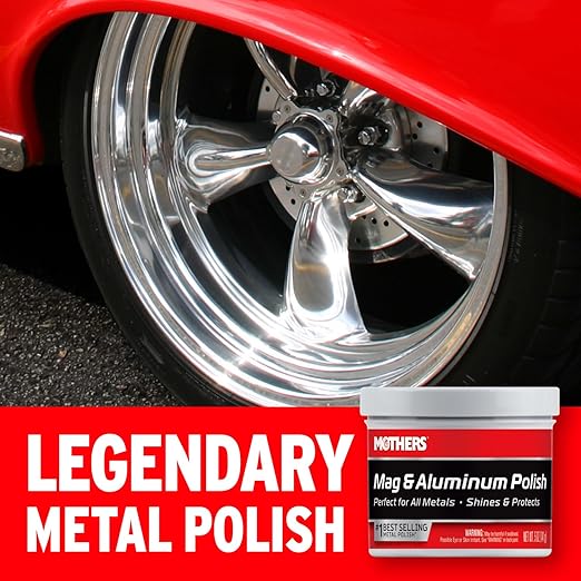 Mothers Mag & Aluminum Polish, 5 oz. — Brilliant Shine, Easy to Use, For All Uncoated & Unplated Metals Including Aluminum Wheels, Stainless Steel Trim and Exhaust Tips, Brass & More (05100)