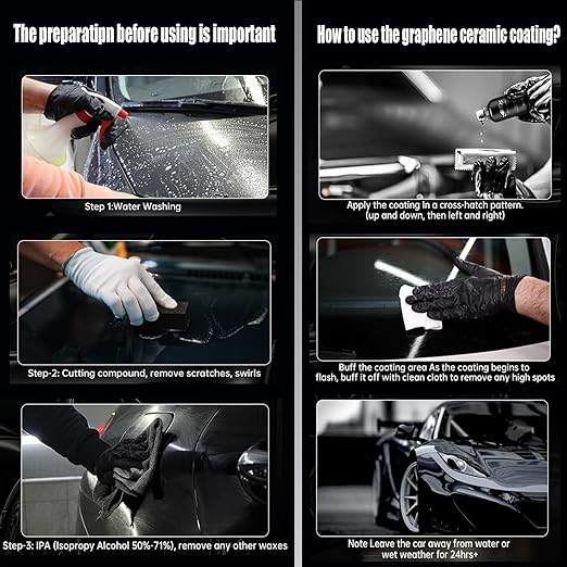 Graphene Ceramic Coating(60ML), 10H Ceramic Coating for Cars, High Gloss Anti-Scratch Nano Coat Kit Hydrophbic Mirror Paint Protection 3 Years Prorection