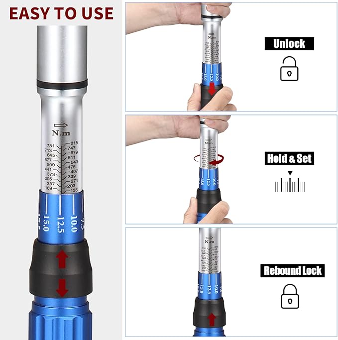 BULLTOOLS 3/4-Inch Drive Click Torque Wrench, 48-tooth High Accuracy Torque Wrench Set with a Hex Key 100-600ft.lb / 135-815Nm