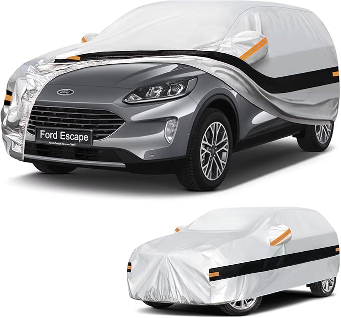 10 Layers SUV Car Cover Custom Fit for Ford Escape (2000-2026), Waterproof All Weather for Automobiles, Outdoor Full Cover Sun Dust Rain Protection with Cotton. Silver