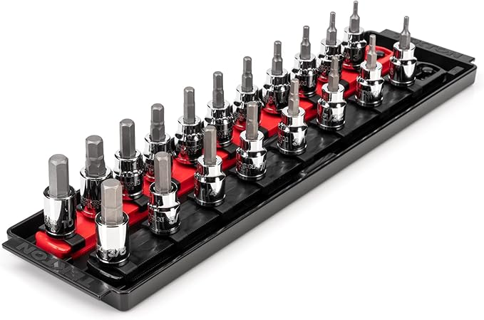 TEKTON 3/8 in Drive Hex Bit Socket Set with Rails and Tray, 19-Piece (1/8-3/8 in., 3-10 mm) | SHB91202