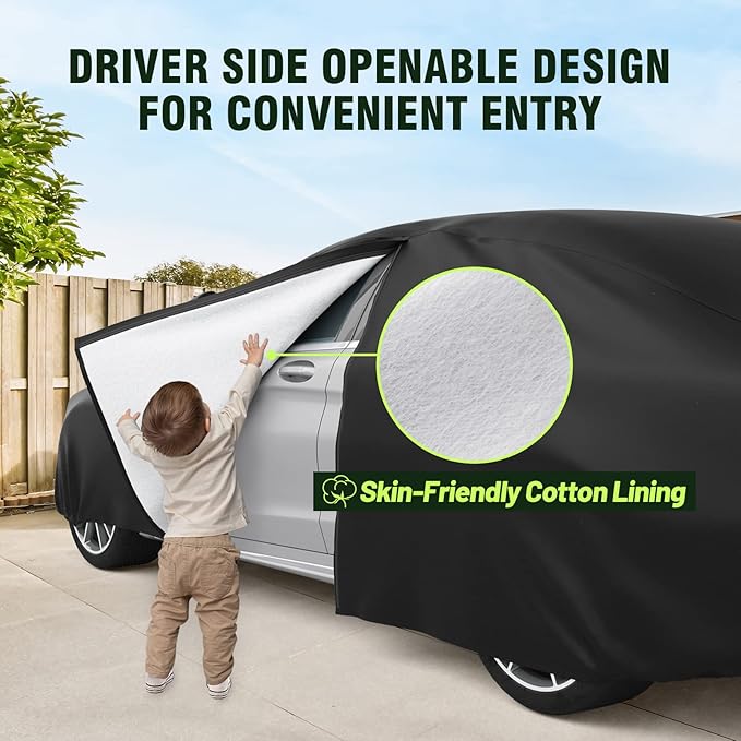 Favoto Sedan Car Cover Waterproof All Weather for Automobiles 6 Layers Heavy Duty Outdoor Snow Sun Protection Car Tarp with Door Zipper Universal Fit for Sedan Length up to 194"