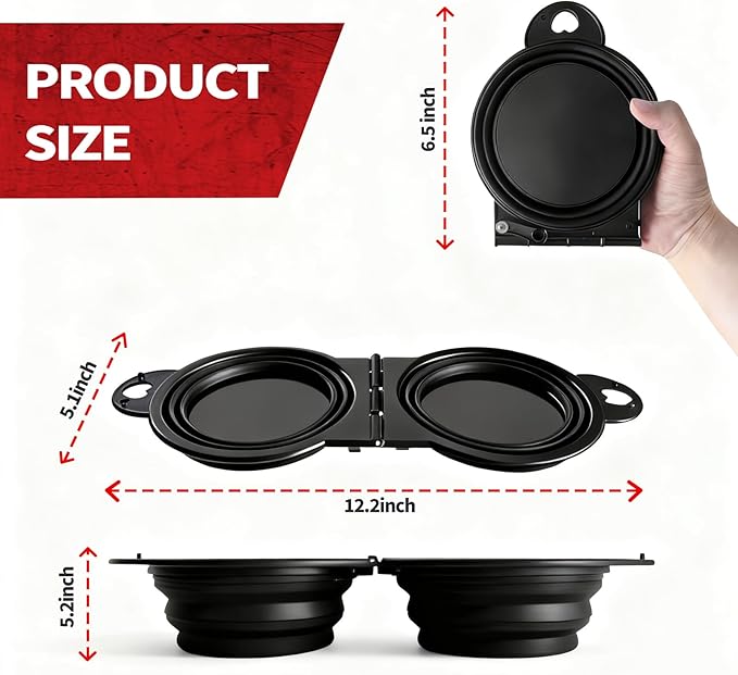 Collapsible Magnetic Parts Tray Set, New Upgraded Version Magnetic Trays, Integrated 5.1" Round Dual Silicone Bowls, Multi-Use Nuts And Bolts Organizer, Bonus Hook for On-the-Go Carry (black2.0)