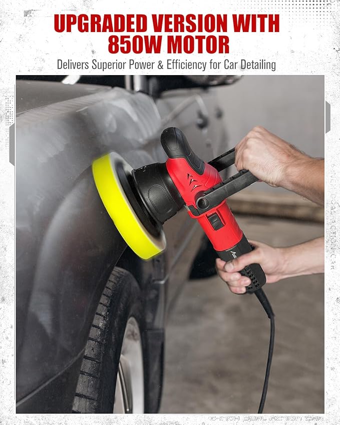 AVID POWER Dual Action Car Buffer Polisher, 6 Inch Orbital Polisher for Car Detailing with 6 Variable Speeds, Detachable Handle & 3 Polishing Pads