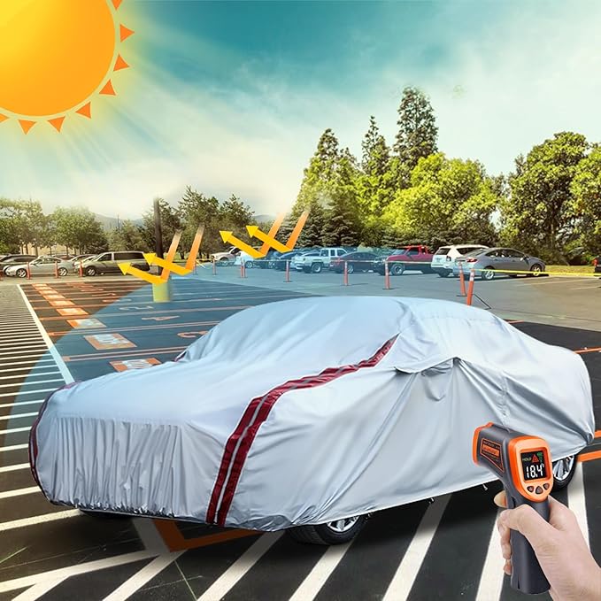 Waterproof Car Covers Replace for 2008-2025 Dodge Challenger, 6 Layers All Weather Custom-fit Car Cover with Zipper Door & Windproof Bands for Snow Rain Dust Hail Protection