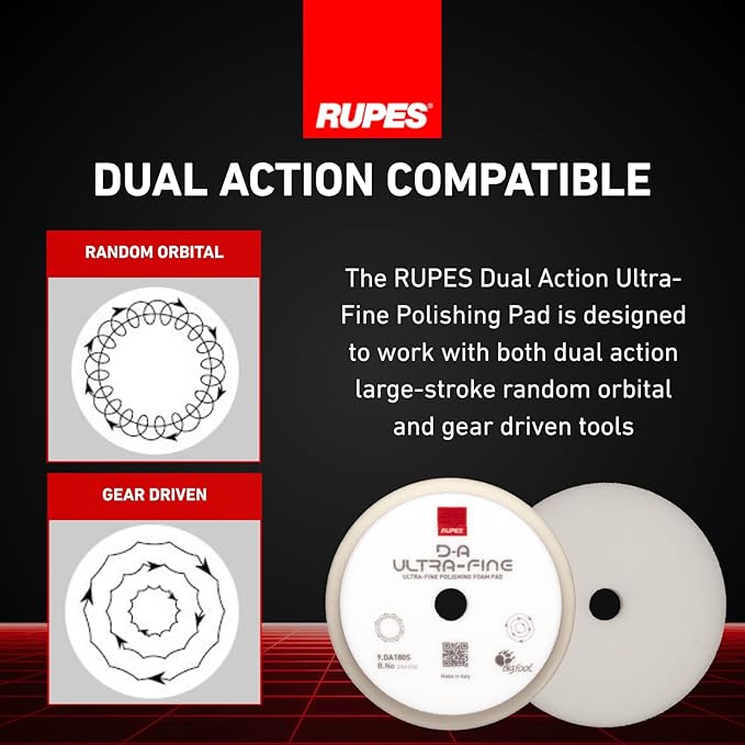 RUPES 9.DA180S Pack of 48 White D-A Ultra-Fine Polishing Foam Pads 180mm | Ideal for Paint Correction & Gloss Enhancement | Extremely Fine Defect Removal | Compatible with 6" Backing Plate