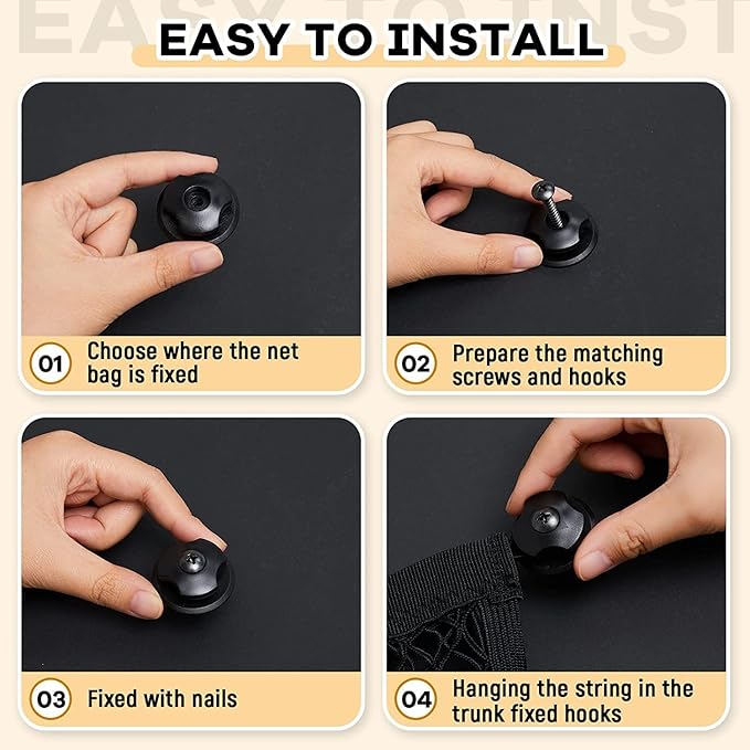 Frienda 2 Pieces Stretchable Small Cargo Net Pocket Storage Mesh Net Elastic Automotive Storage Pouch with 8 Pieces Mounting Screws and Hooks for Truck Car SUV Boats(17.7 x 9.8 Inches)