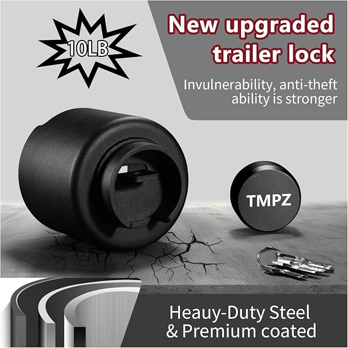 TMPZ Upgraded Heavy Duty Steel Trailer Hitch Lock for 2-5/16 Inch Couplers – Coupler Lock Secures Safety Chains, Anti-Theft Weatherproof Protection for RV, Boat, Camper & Utility Trailers (Black)