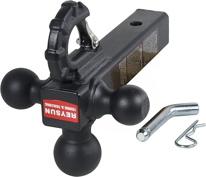 Patented Forged Trailer Hitch Tri-Ball Hitch with Hook: 3 Sizes in 1 Tow Ball Hitch, Fits 2-inch Hitch Receiver, Secure Locking Mechanism, Matt Black