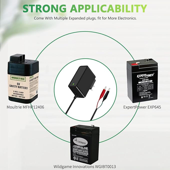 Bouge 6V Battery Charger for Moultrie, ExperPower, Motorcycle, Wildgame Innovations, Mighty Max, Deer Feeder Batteries