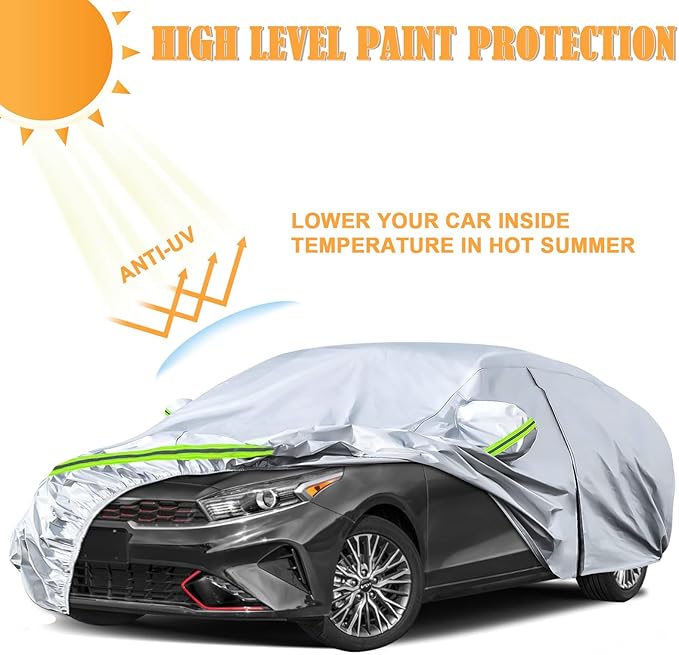 Waterproof Car Covers Replace for 2009-2025 Kia Forte/K3, 6 Layers Silver All Weather Custom-fit Car Cover with Zipper Door & Windproof Bands for Snow Rain Dust Hail Protection