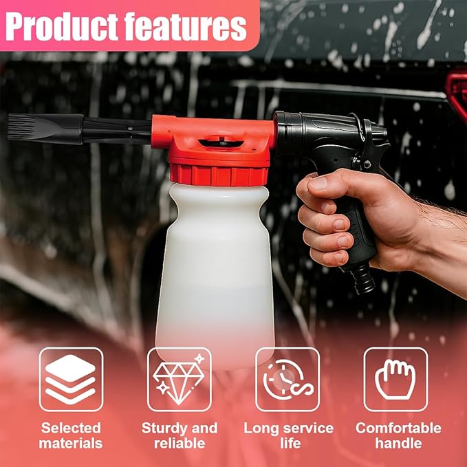 YoRise Car Wash Foam Gun, Adjustable Foam Cannon for Hose, Car Wash Sprayer with 6 Levels of Foams Concentration, Car Washing Soap Sprayer Connect to Any Garden Hose (Red)