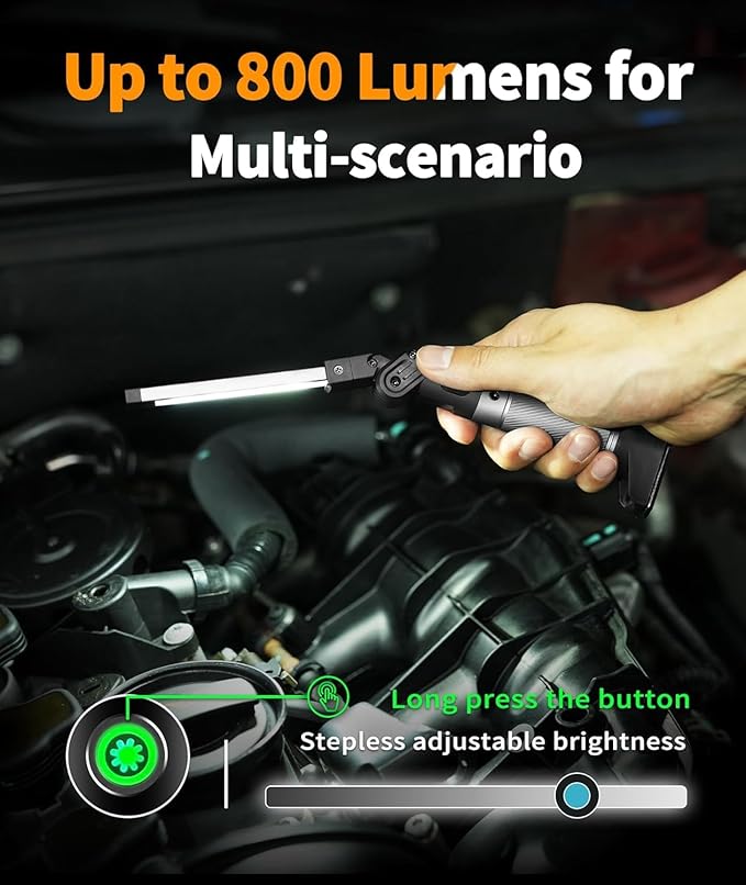 HOTLIGH Magnetic Work Light - 800 Lumens Rechargeable Work Light with Multifunctional Foldable Design, 2200 mAh Mechanic Light, 3 Lighting Modes Magnetic Flashlight for Car Repairing/Emergency, 1 Pack
