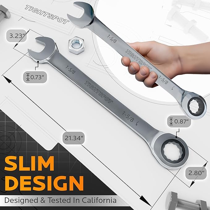 TIGHTSPOT 1-5/8 Inch Ratchet Combination Wrench with Precision Movement and Hardened, Polished Steel for Projects with SAE Tight Spaces