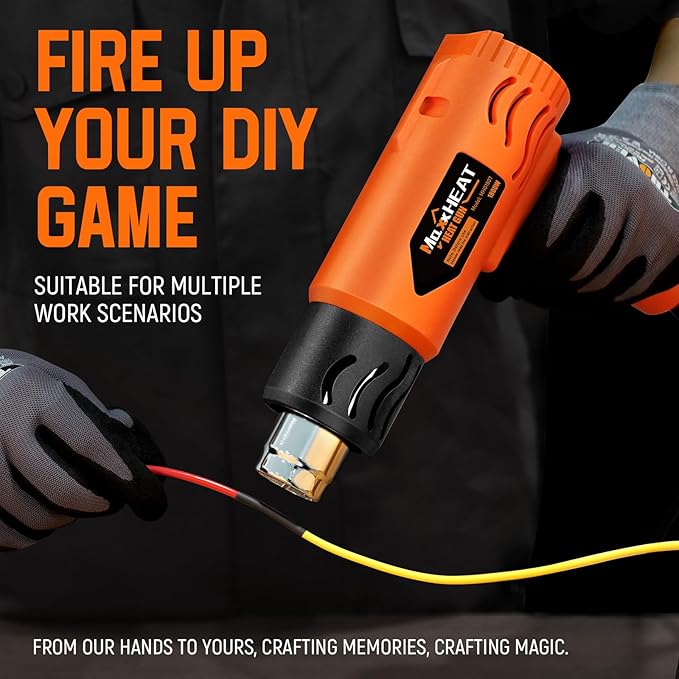 Heat Gun - Dual Protection Fuses 1800W Heavy Duty Hot Air Gun 2 Temperature Settings 572℉&1112℉ for Shrink Tubing & Crafts, Included Reflector Nozzle for Shrinking PVC, Crafting, Resin, Vinyl Wrap