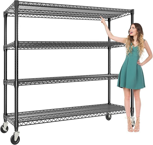 4-Tiers Storage Shelves 59" W x 71.8" H Heavy Duty Garage Shelving Units with Wheels, 2640LBS Rolling Wire Shelving Rack for Garage Kitchen Warehouse Industrial Pantry