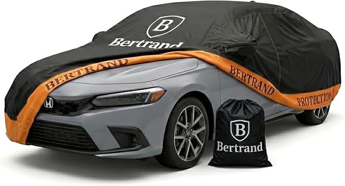 BERTRAND Premium Sedan Car Cover (185 x 71 - Size - A2) - Waterproof All Weather | Mirror Pockets + Door Zipper | Cotton-Lined | UV Protection + Reduces Hail Impact | Large Sedans