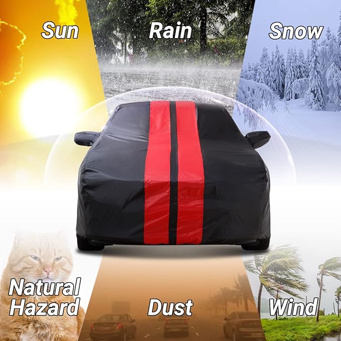 iCarCover Custom Car Cover for 2010-2024 Chevy Camaro LT, LS, RS, SS Waterproof All Weather Rain Snow UV Sun Protector Full Exterior Indoor Outdoor Car Cover (Stripe - Black/Red)