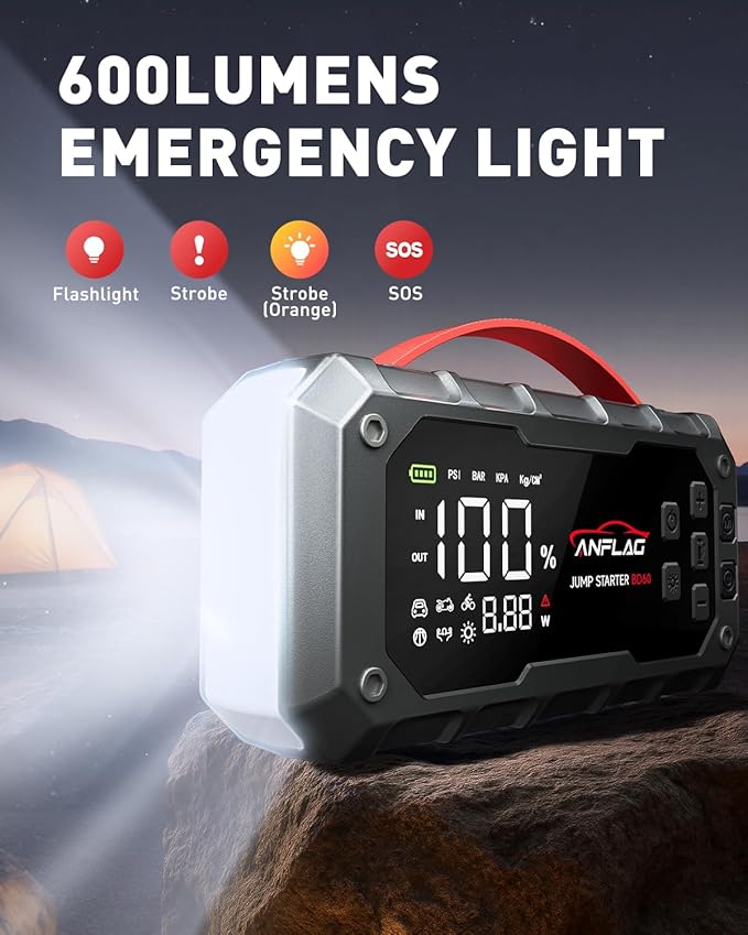 10-in-1 Car Jump Starter with Air Compressor, 8000A 160PSI Jump Starter Jump Box(All Gas/14L Diesel), PD65W Charging Battery Jumper Starter Portable Jumper Cable with 160W DC, Gloves, Lights