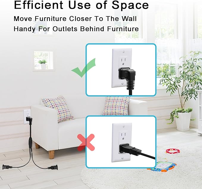 8.2Ft Power Splitter,2 Prong Extension Cord with 2 Outlets, 18AWG Male/Female Long Power Cable for Christmas Lights,Home Decor,Office,Indoor Extension Cord Splitter