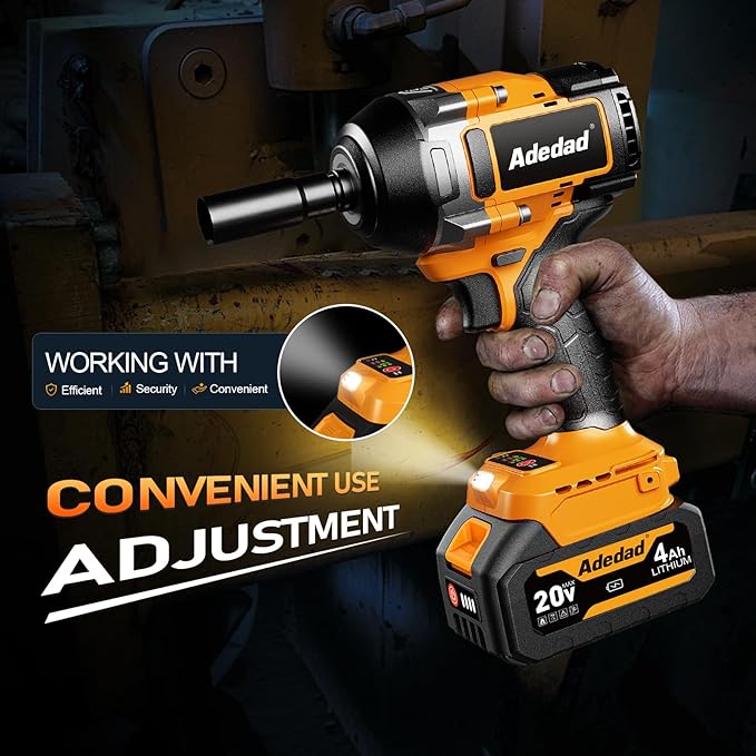 1000N.m Cordless Impact Wrench 1/2 inch,20V 740ft-lbs High Torque Impact Gun with 4.0 AH Battery,Sockets and Case,Brushless Power Impact Driver for Automotive and Heavy Duty Use