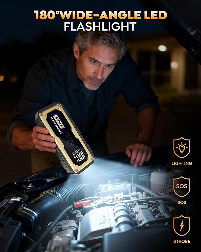 Car Jump Starter with 65W Quick Charger 24000mAh Battery Pack,12V Car Battery Jumper Starter Portable,LED Display,All Gas 12L Diesel Engine Booster,Jump Box with LED Light,Jump Cable