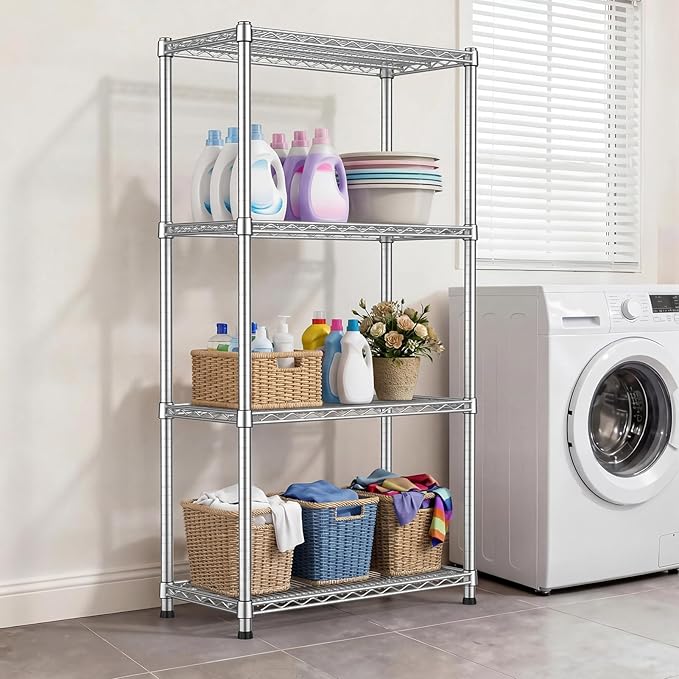 Heavy Duty Metal Wire Shelving Unit Adjustable Industrial Storage Rack Commercial Display Shelves 2200LBS Sturdy Standing Shelf Garage Shelving organization for Home Warehouse 4Tier13.8"Dx30"Wx59.06"H