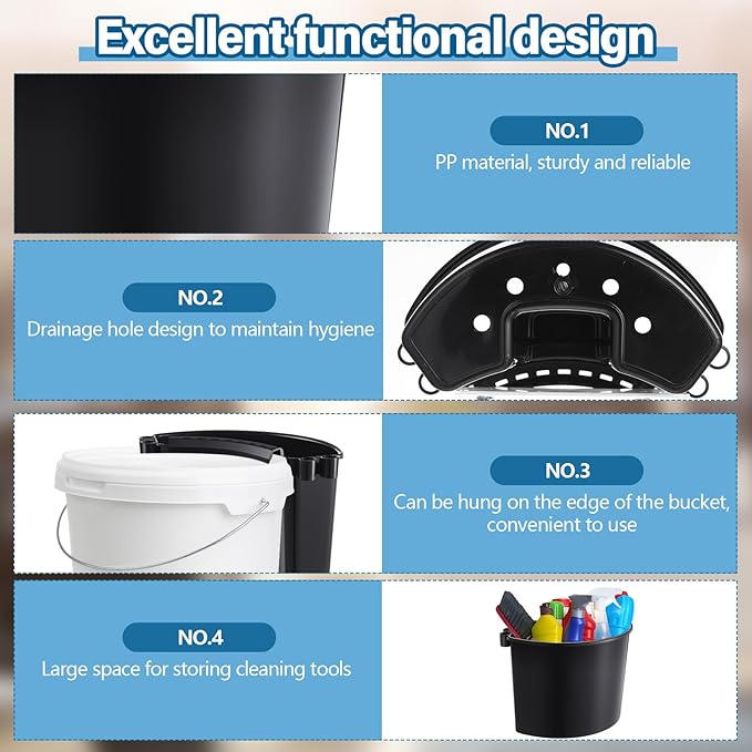 4 Pcs Car Detailing Bucket Organizer 10.2 x 7.8 x 5.5 Inch Car Washing Bucket Caddy Portable Multipurpose Hanging Organizer for Accessories Tool Home Garden Camping (Black)