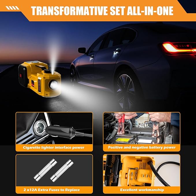 Electric Car Jack, 5 Ton 12V Digital Display Electric Jack for Car with E-Impact Wrench, Tire Inflator Pump and LED Light, (Lifting Range: 6.1-17.7 Inch) for Sedan, SUV, Truck Tire Change Replacement