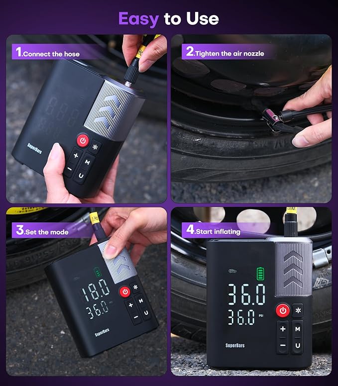 Tire Inflator Portable Air Compressor, 3X Faster Air Pump with APP, 160PSI 48LPM Electric Tire Pump with 7800mAh Battery & 12V DC, Tire Inflator for Car SUV Pickup RV MPV Truck