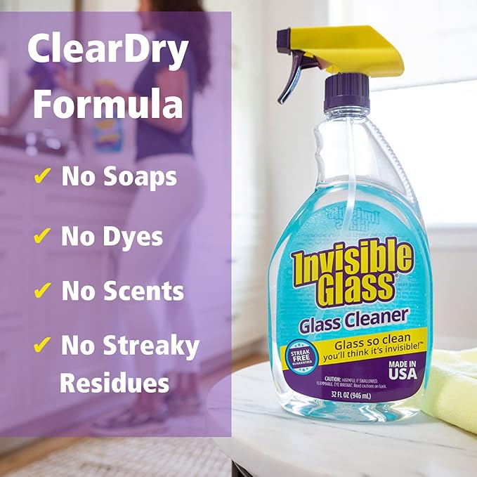 Invisible Glass 92194-6PK Premium Glass and Window Cleaner Spray – Cleans Glass, Windows, Mirrors, Shower Doors, and More – Streak-Free, Ammonia-Free, Tint-Safe – 32 fl oz (Pack of 6)