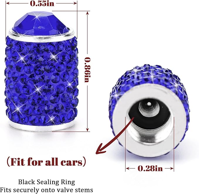 ToBeQueen Bling Tire Calve Caps,4 Pack Handmade Crystal Rhinestone Royal Blue Stem Caps Universal Dustproof Bling Car Accessories for Car/SUV/Motorcycle/Bike(Blue)