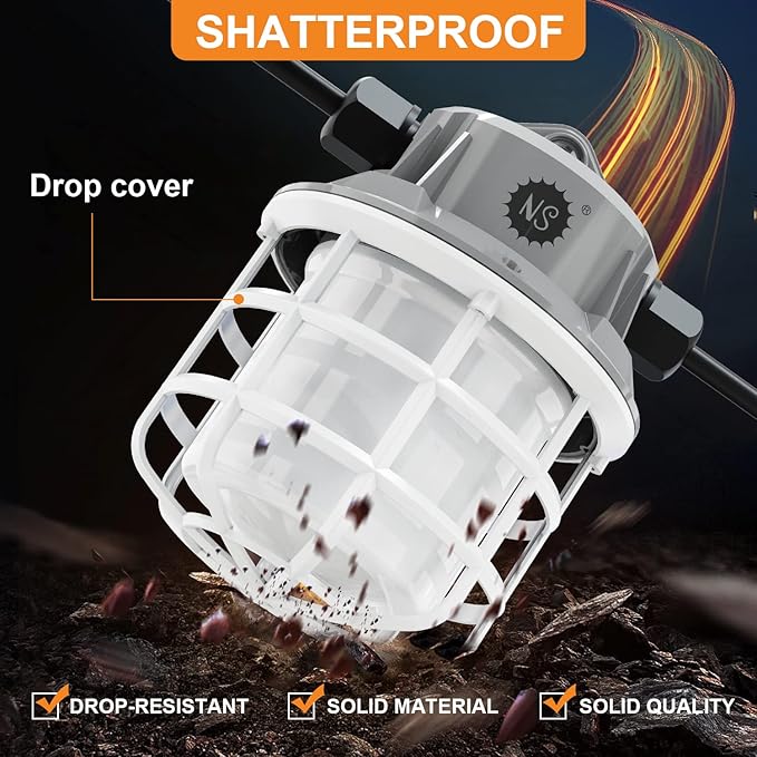 NS 50FT Construction String Lights 75W 7500LM LED String Work Lights Industrial Grade Best for Construction Sites, Renovation, Mine cave,Patio,Walkways and Other Outdoor Lighting