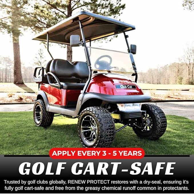 RENEW PROTECT - SATN Low-Gloss Ceramic-Hybrid Protectant | Safe for Motorcycles, Golf Carts | Trim & Tire Preservation, OEM Restorer for Faded Plastic, Vinyl- Dry Rot Prevention, Patio Furniture | 8oz